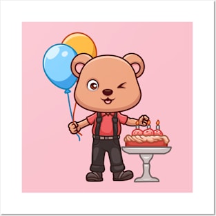 Birthday Bear Cute Cartoon Posters and Art